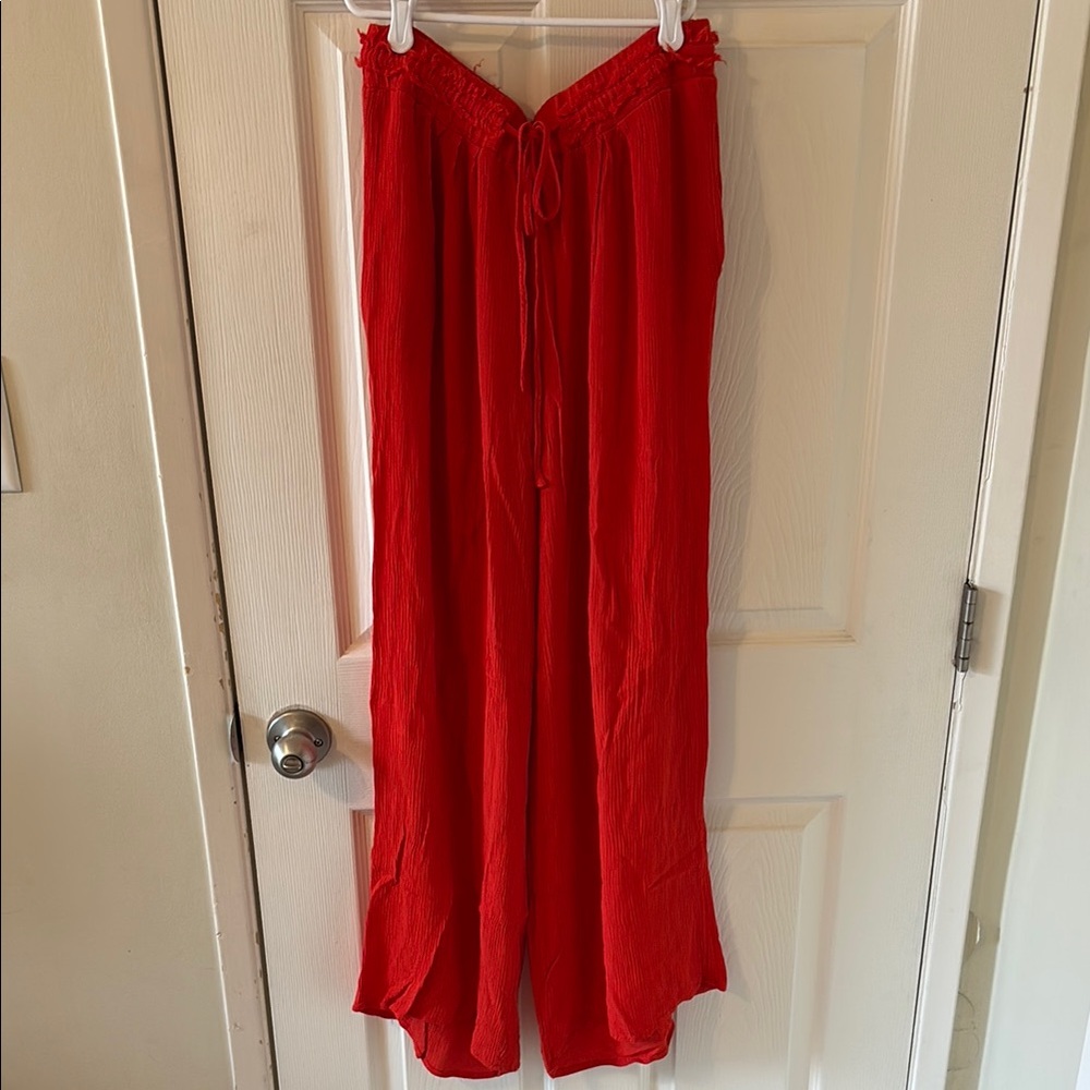 Zara Vibrant Red Wide Leg Pants with Flowing Fabric